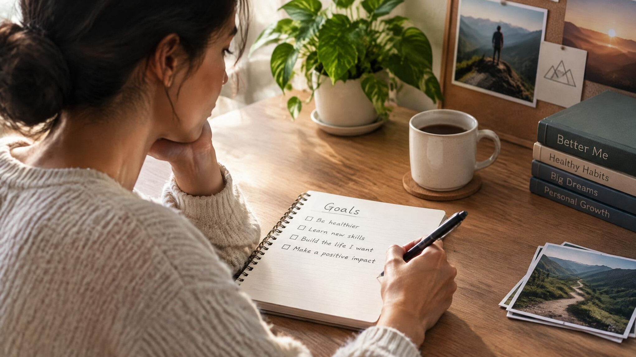 person writing goals in notebook