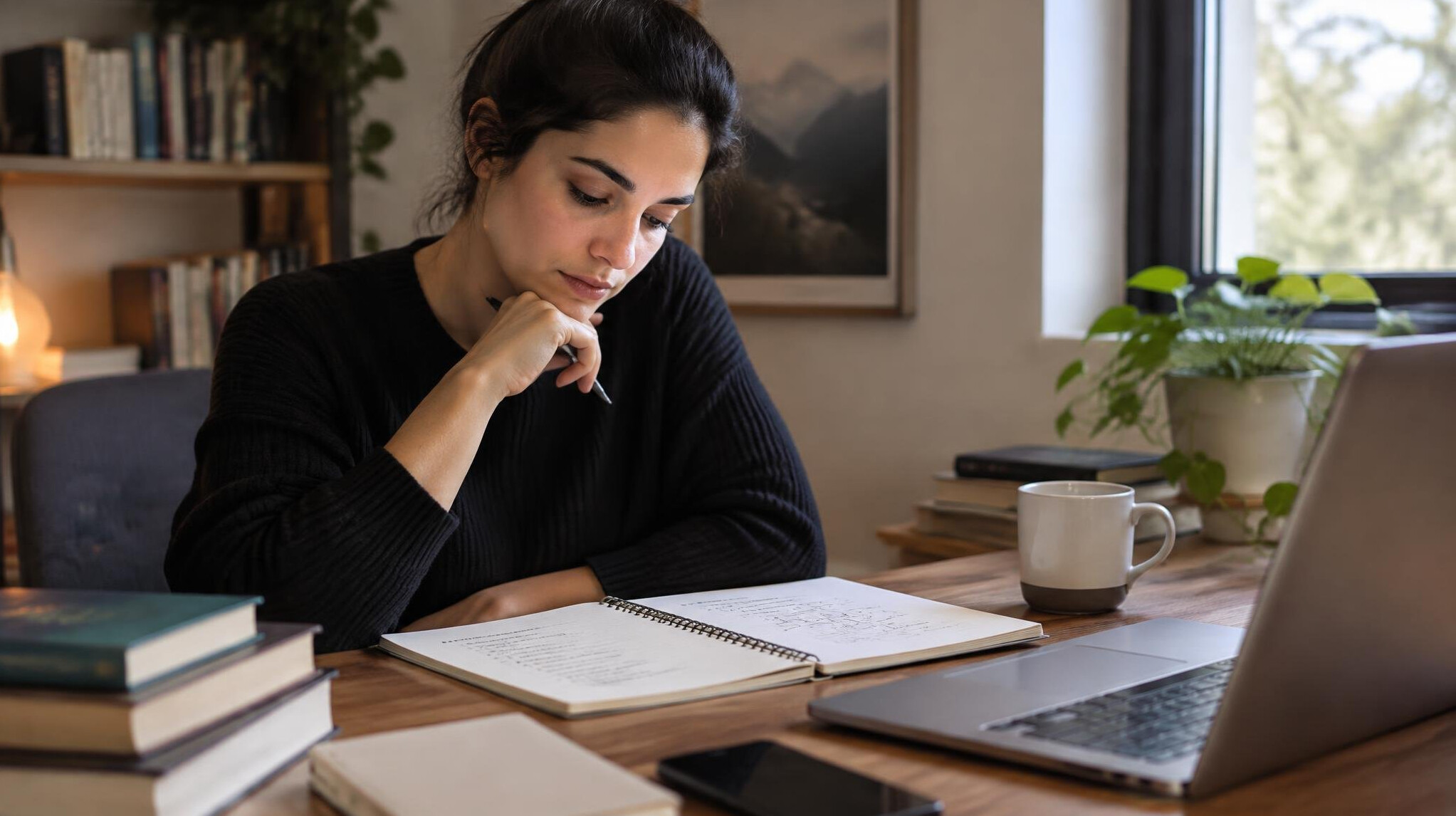 person reflecting on notes