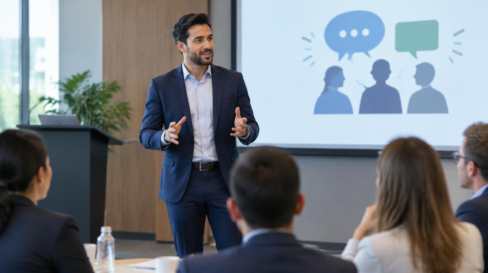 professional man giving presentation