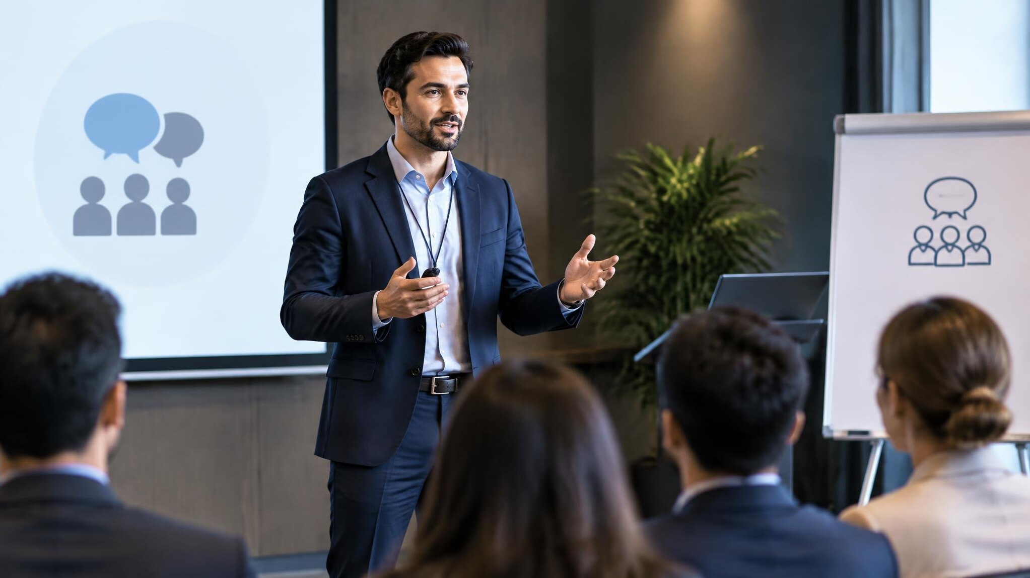 professional man giving presentation